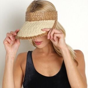 Lusana x Show Me Your Mumu Banded Baha Visor Woven Palm Two Tone Brown Cream
